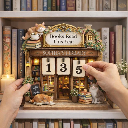 Personalized Wooden Book Tracker with Cat, Cottage Library Decor