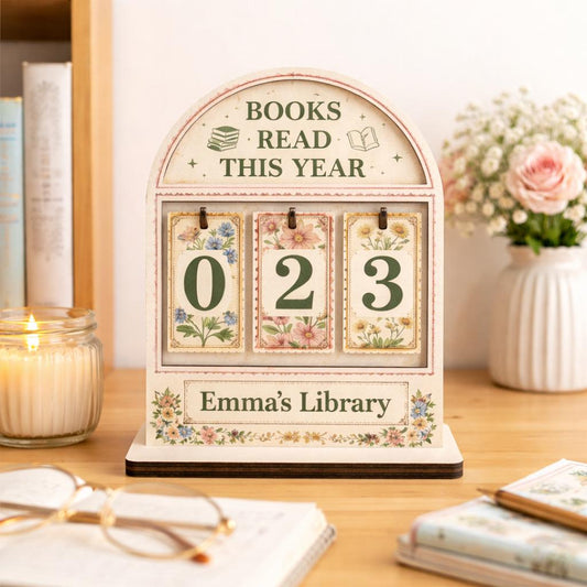 Personalized Wooden Books Read Tracker, Vintage Floral Decor