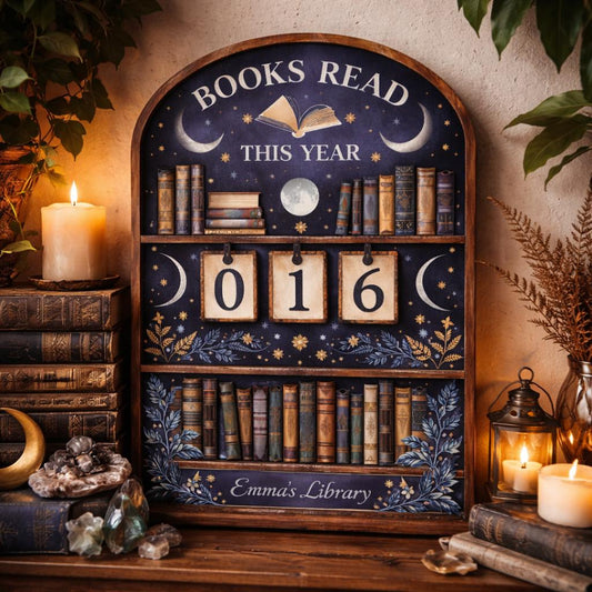 Personalized Celestial Books Read Tracker, Mystical Library Decor