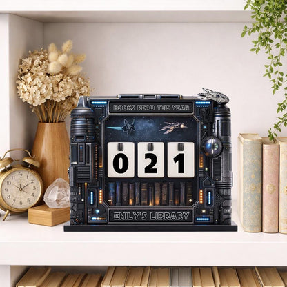 Personalized Sci-Fi Book Tracker, Futuristic Library Decor, Reading Counter