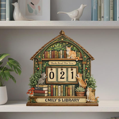 Personalized Wooden Books Read Tracker, Cat Lover Gift, Custom Library Decor