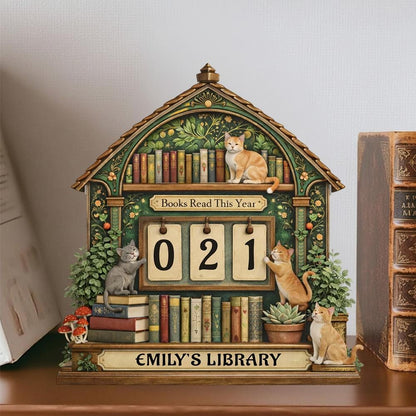 Personalized Wooden Books Read Tracker, Cat Lover Gift, Custom Library Decor