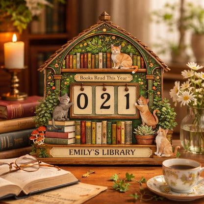 Personalized Wooden Books Read Tracker, Cat Lover Gift, Custom Library Decor