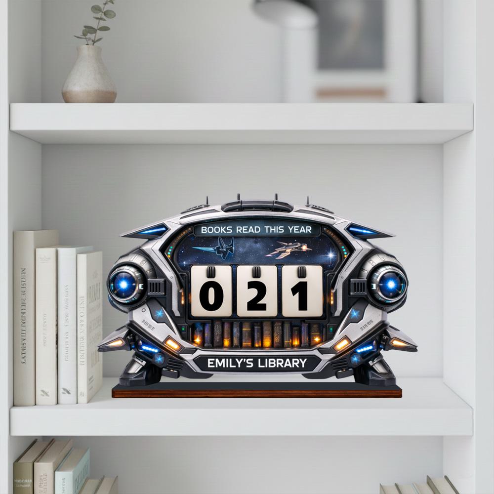 Personalized Book Tracker – Futuristic Library Decor, Reading Counter Display