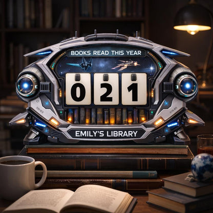 Personalized Book Tracker – Futuristic Library Decor, Reading Counter Display