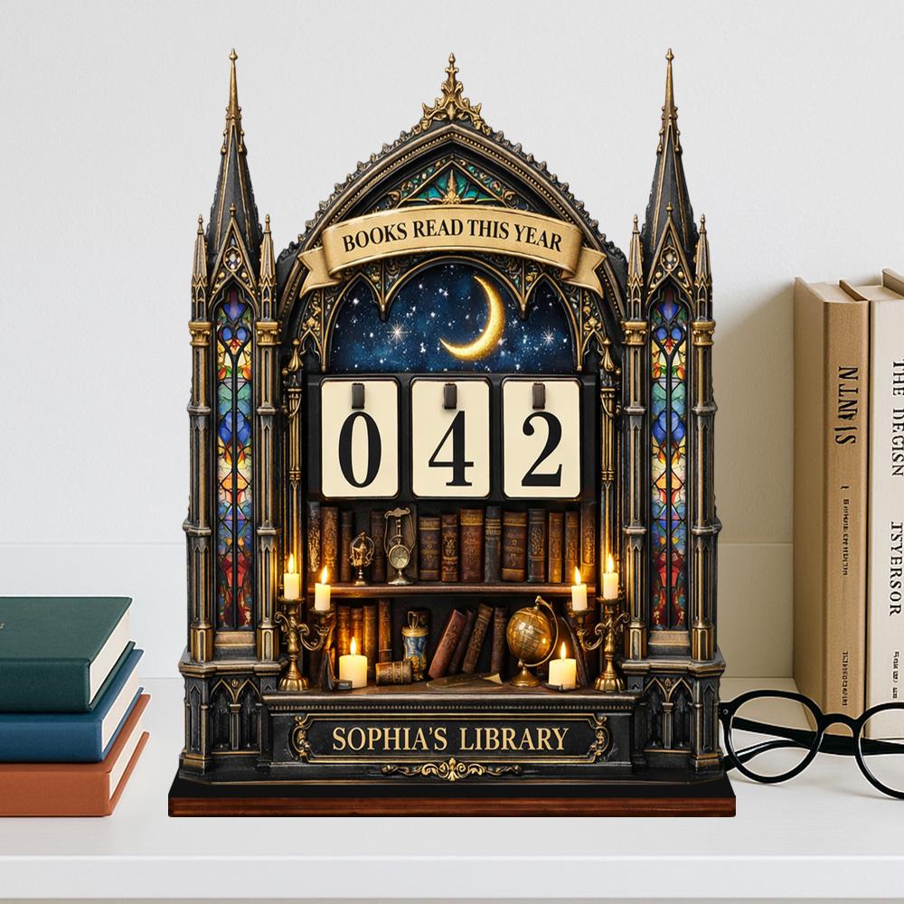 Personalized Book Tracker – Gothic Library Shelf Decor, Reading Challenge Gift
