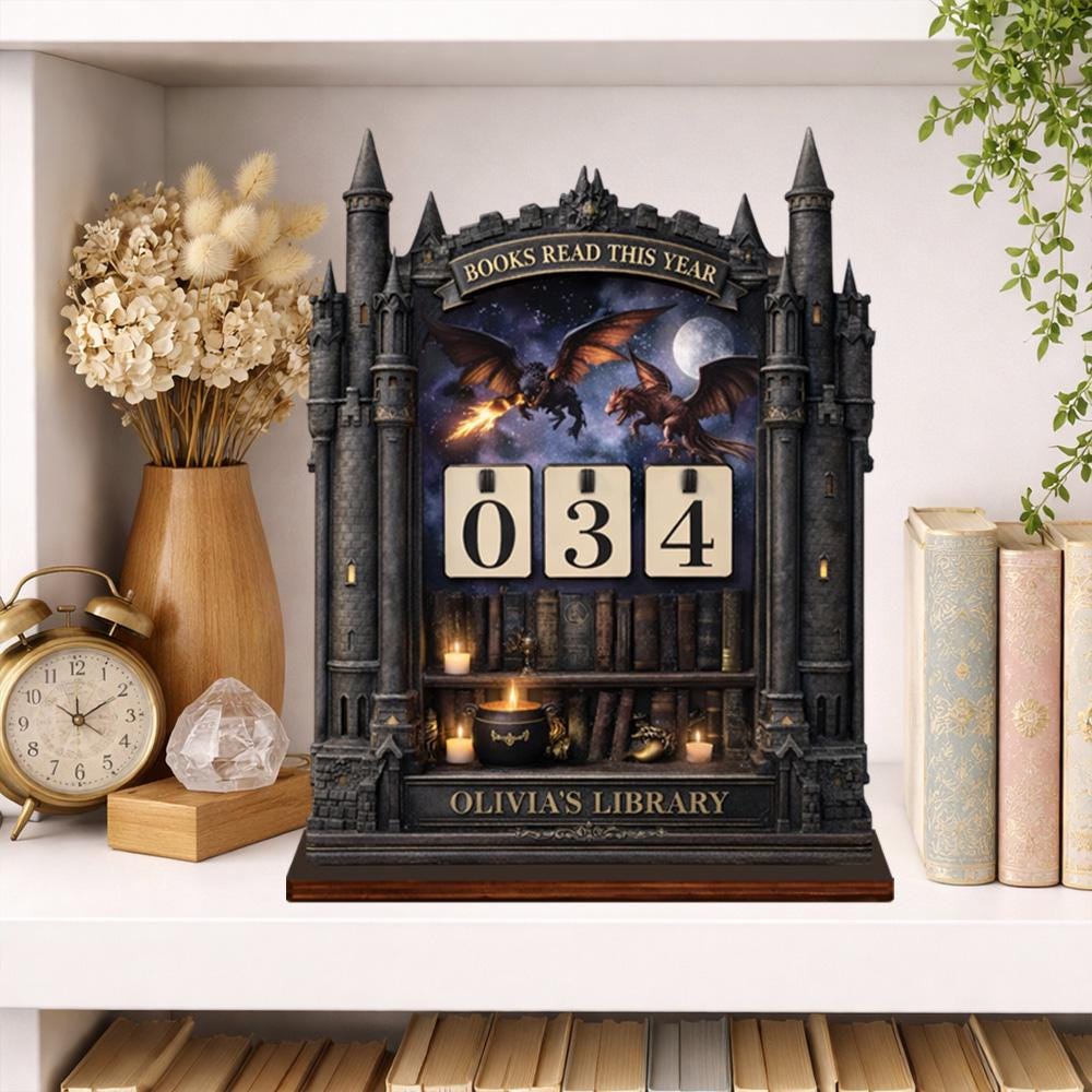 Personalized Dragon Book Tracker – Fantasy Library Decor, Reading Counter