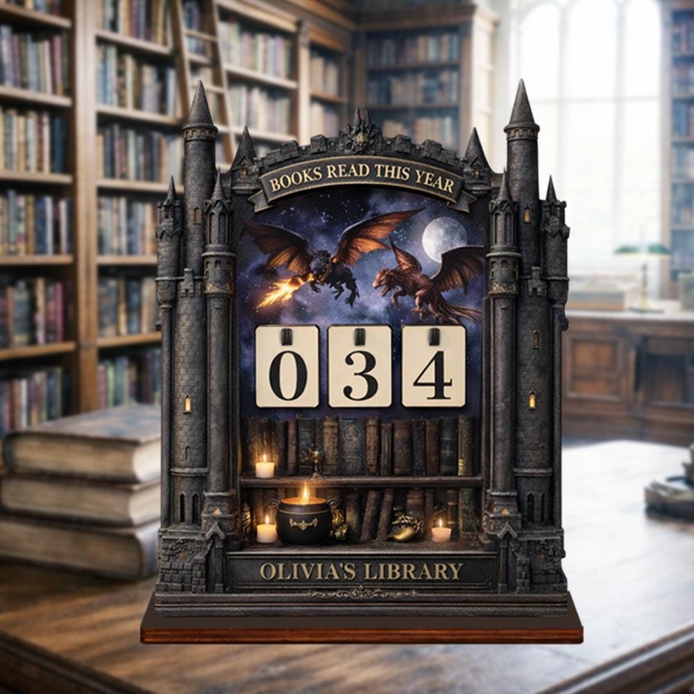 Personalized Dragon Book Tracker – Fantasy Library Decor, Reading Counter
