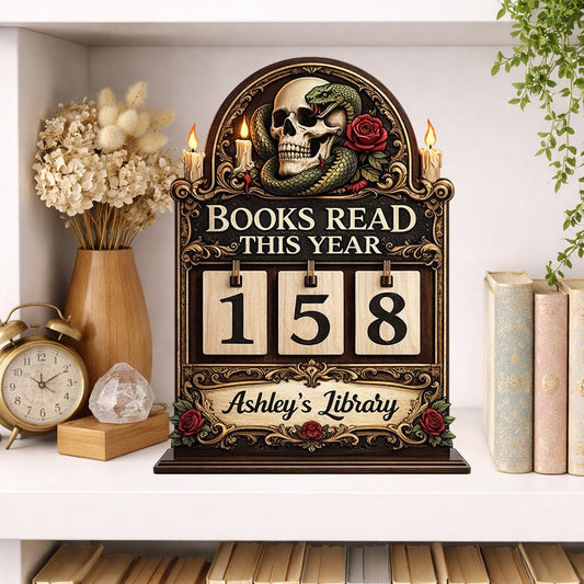 Gothic Skull Snake Book Tracker, Personalized Library Decor