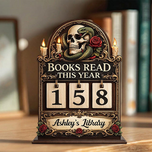 Gothic Skull Snake Book Tracker, Personalized Library Decor