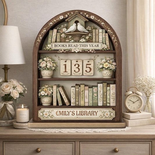 Personalized Wooden Books Read Tracker, Farmhouse Cottage Decor