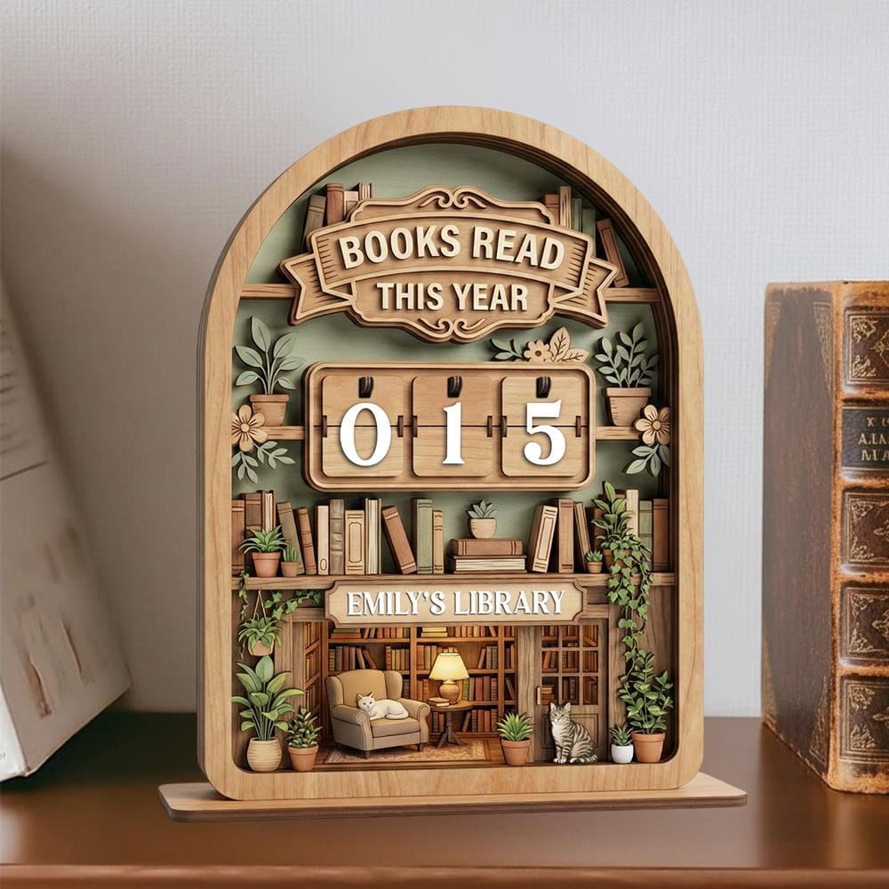 Personalized Wooden Book Tracker Sign, Reading Counter, Custom Library Decor