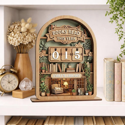 Personalized Wooden Book Tracker Sign, Reading Counter, Custom Library Decor