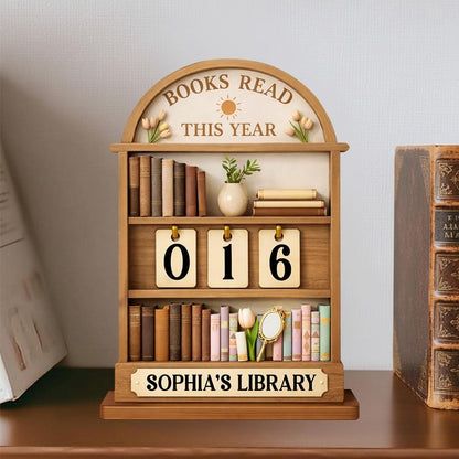 Books Read This Year Wooden Tracker, Personalized Library Shelf Decor, Custom Name Reading Counter, Book Lover Gift, Bookish Home Decor
