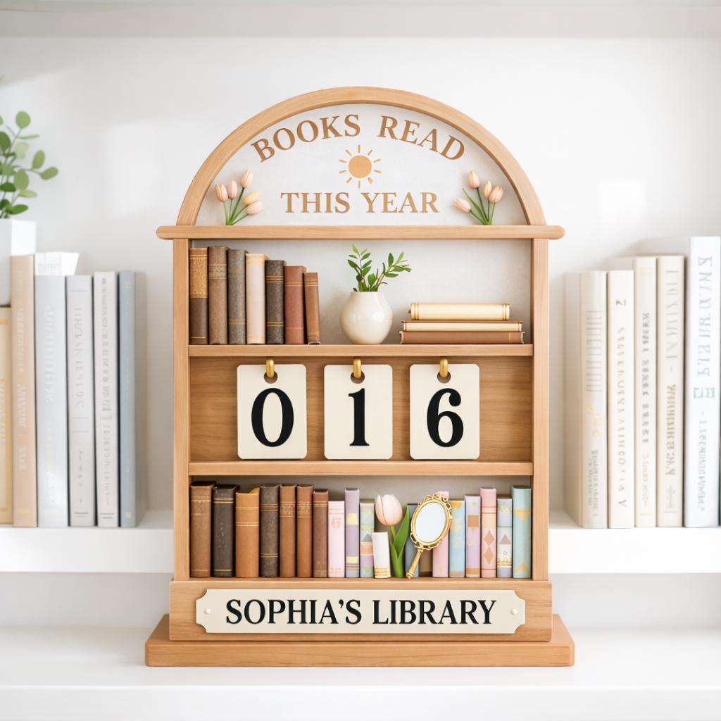 Books Read This Year Wooden Tracker, Personalized Library Shelf Decor, Custom Name Reading Counter, Book Lover Gift, Bookish Home Decor