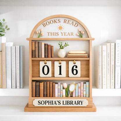 Books Read This Year Wooden Tracker, Personalized Library Shelf Decor, Custom Name Reading Counter, Book Lover Gift, Bookish Home Decor