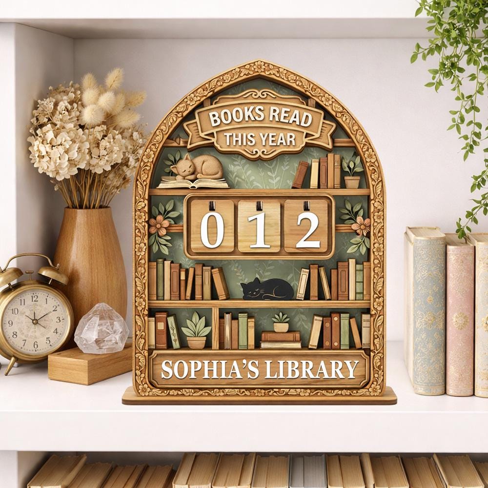 Personalized Books Read This Year Sign, Wooden Book Tracker, Custom Library Decor