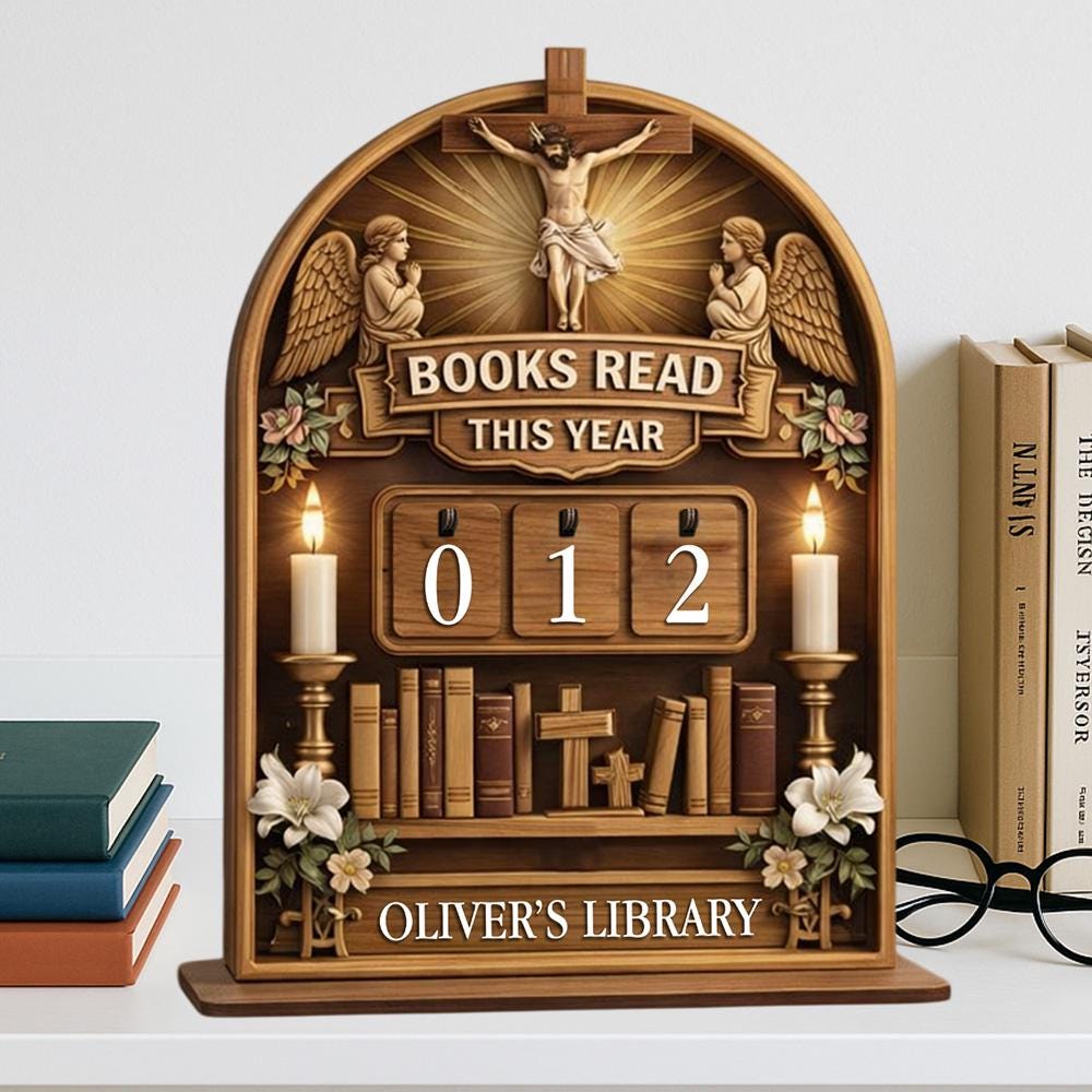 Personalized Christian Book Tracker, Catholic Library Decor, Religious Reader Gift