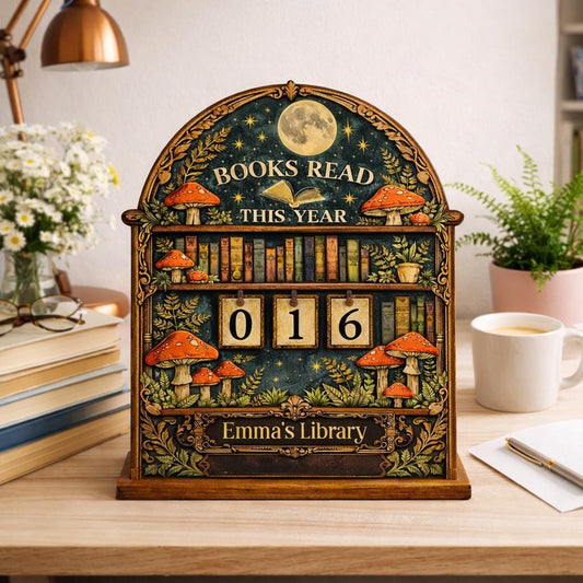 Personalized Mushroom Cottagecore Books Read Tracker, Whimsical Library Decor