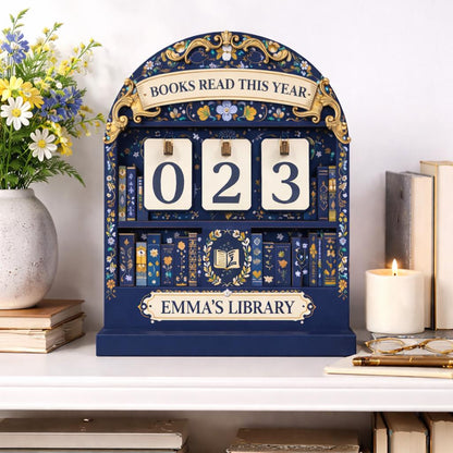 Personalized Books Read Tracker, Navy Blue Library Decor, Book Lover Gift