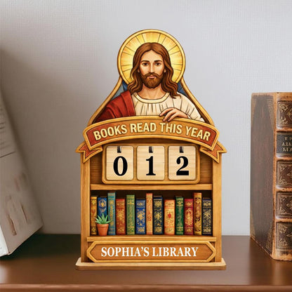 Personalized Christian Books Read This Year Tracker, Catholic Reading Log Decor, Jesus Statue Book Counter, Faith Library Gift for Women