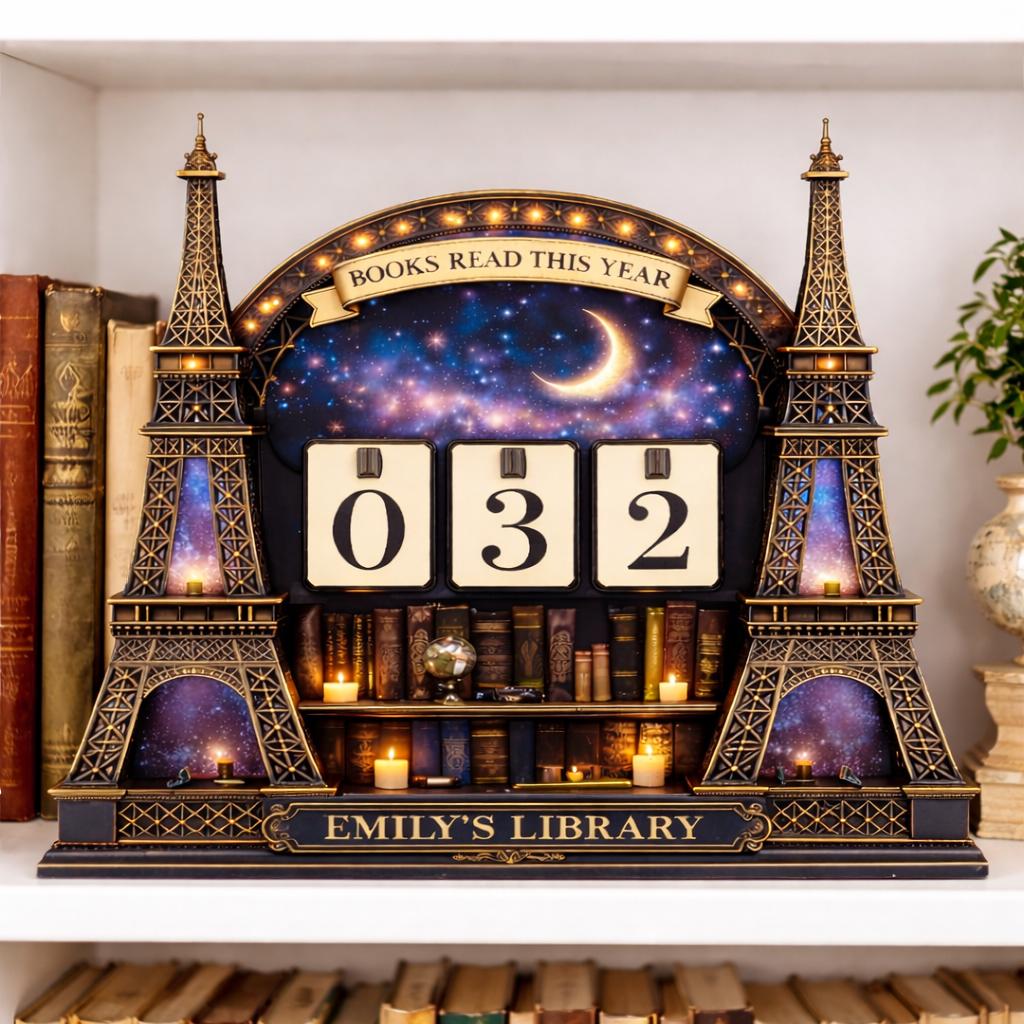 Personalized Eiffel Tower Book Counter, Celestial Paris Decor