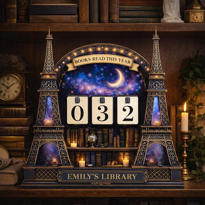 Personalized Eiffel Tower Book Counter, Celestial Paris Decor