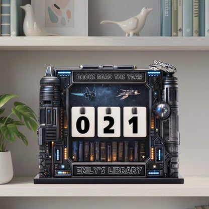 Personalized Sci-Fi Book Tracker, Futuristic Library Decor, Reading Counter
