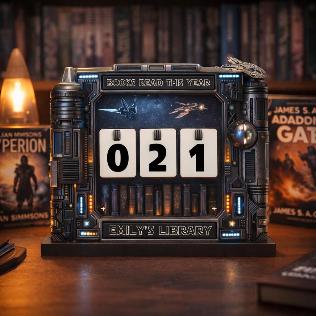 Personalized Sci-Fi Book Tracker, Futuristic Library Decor, Reading Counter