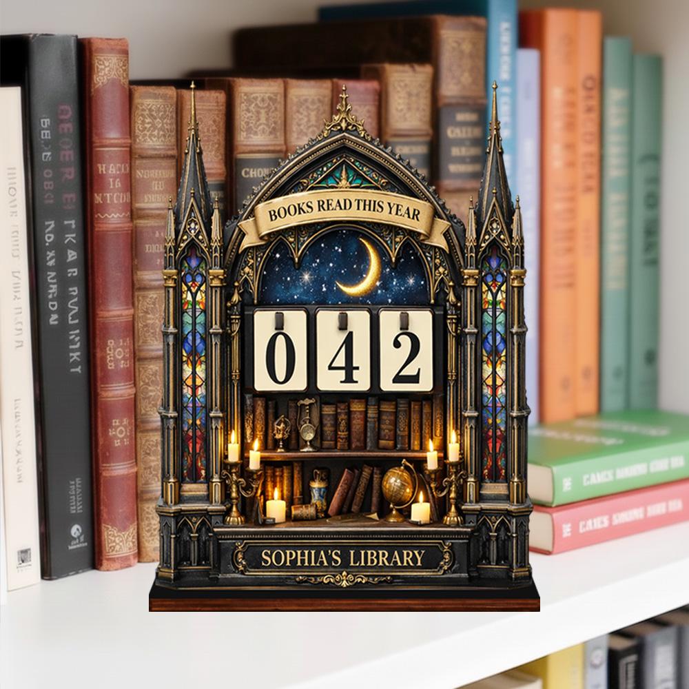 Personalized Book Tracker – Gothic Library Shelf Decor, Reading Challenge Gift