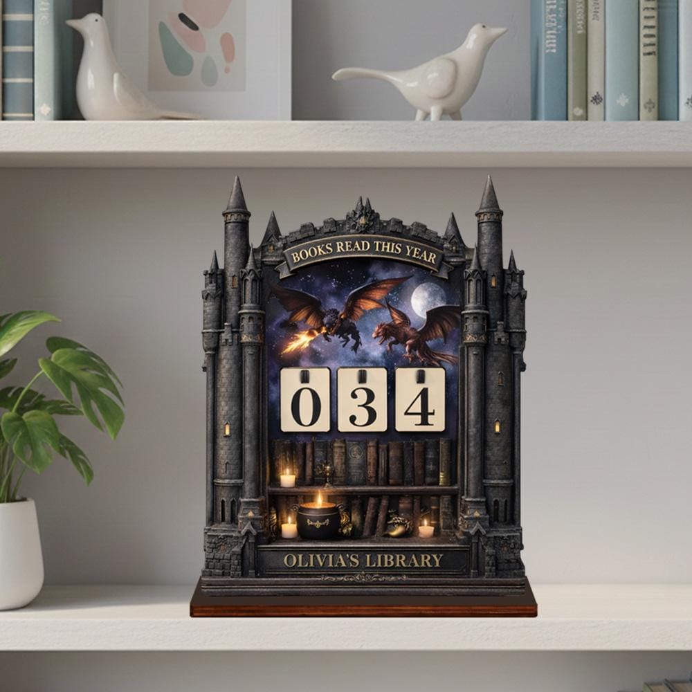 Personalized Dragon Book Tracker – Fantasy Library Decor, Reading Counter