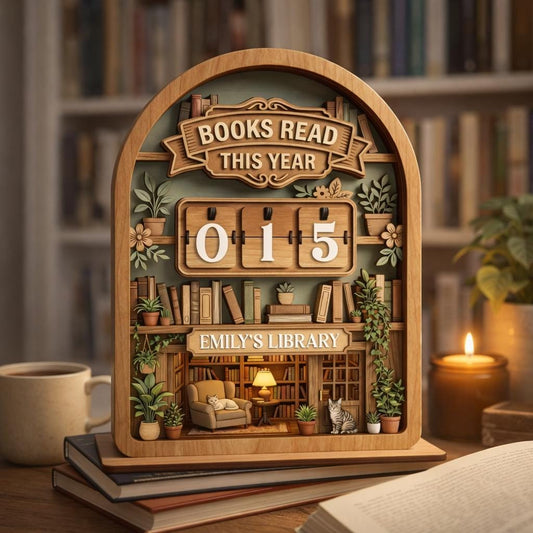 Personalized Wooden Book Tracker Sign, Reading Counter, Custom Library Decor