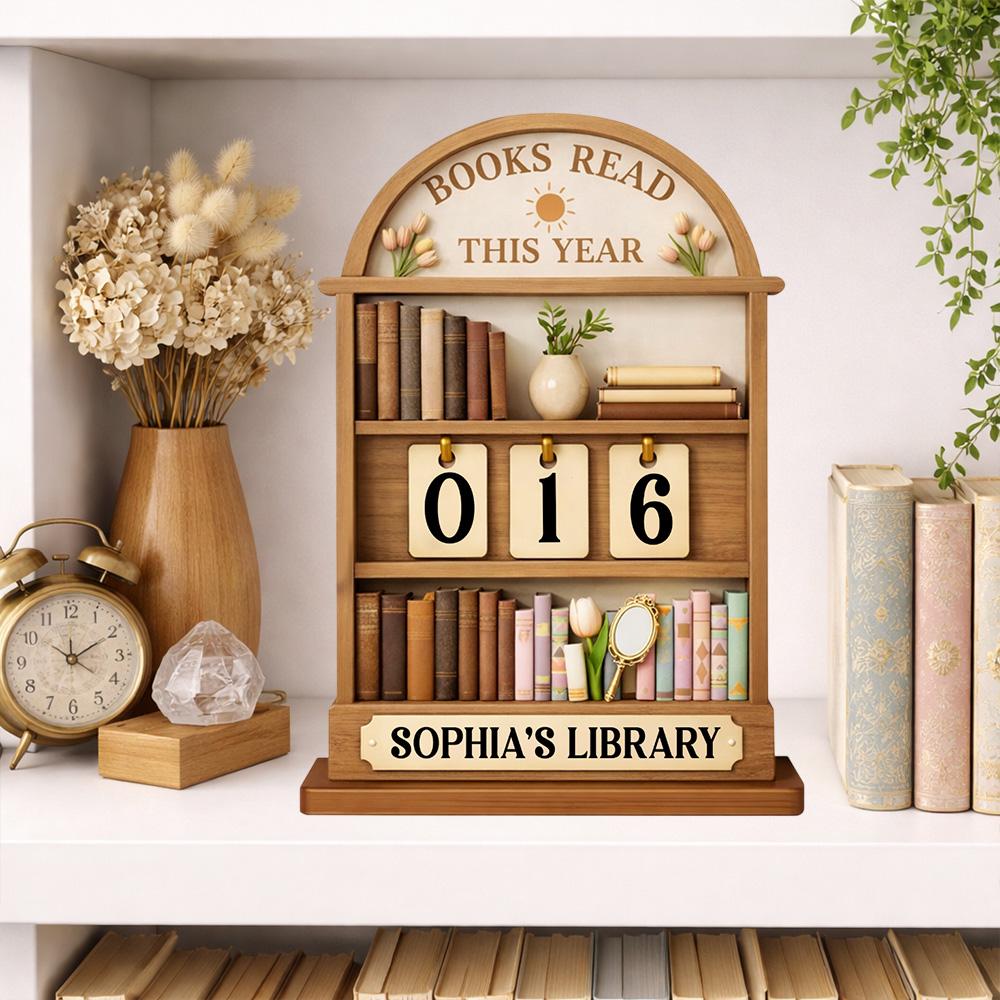 Books Read This Year Wooden Tracker, Personalized Library Shelf Decor, Custom Name Reading Counter, Book Lover Gift, Bookish Home Decor