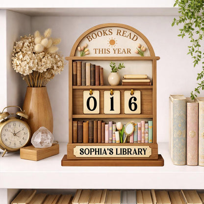 Books Read This Year Wooden Tracker, Personalized Library Shelf Decor, Custom Name Reading Counter, Book Lover Gift, Bookish Home Decor