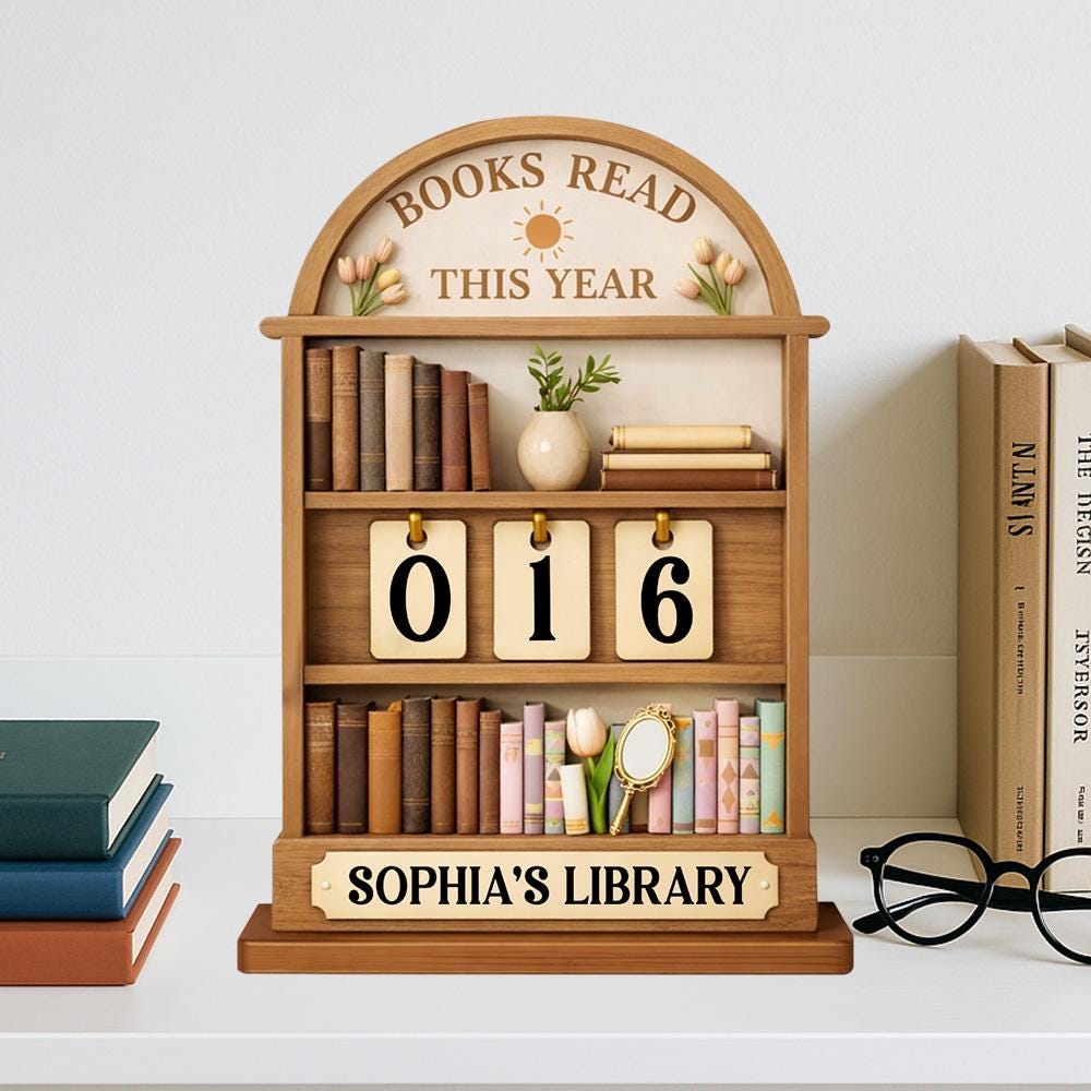 Books Read This Year Wooden Tracker, Personalized Library Shelf Decor, Custom Name Reading Counter, Book Lover Gift, Bookish Home Decor