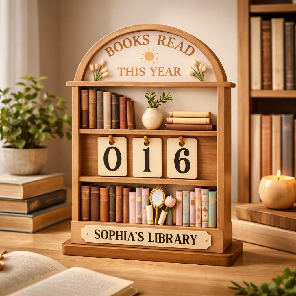 Books Read This Year Wooden Tracker, Personalized Library Shelf Decor, Custom Name Reading Counter, Book Lover Gift, Bookish Home Decor