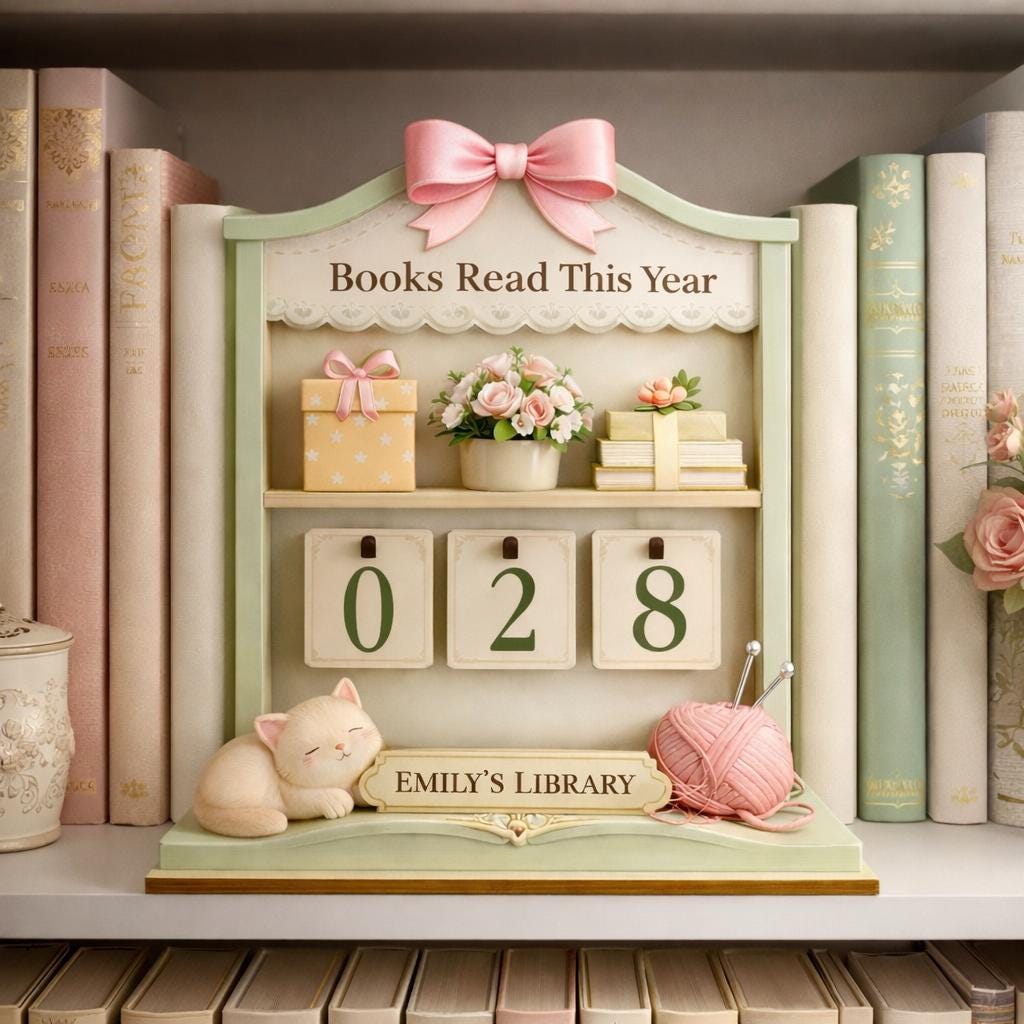 Books Read This Year Wooden Tracker, Personalized Pastel Library Decor with Cat, Custom Name Reading Counter, Cozy Book Lover Gift