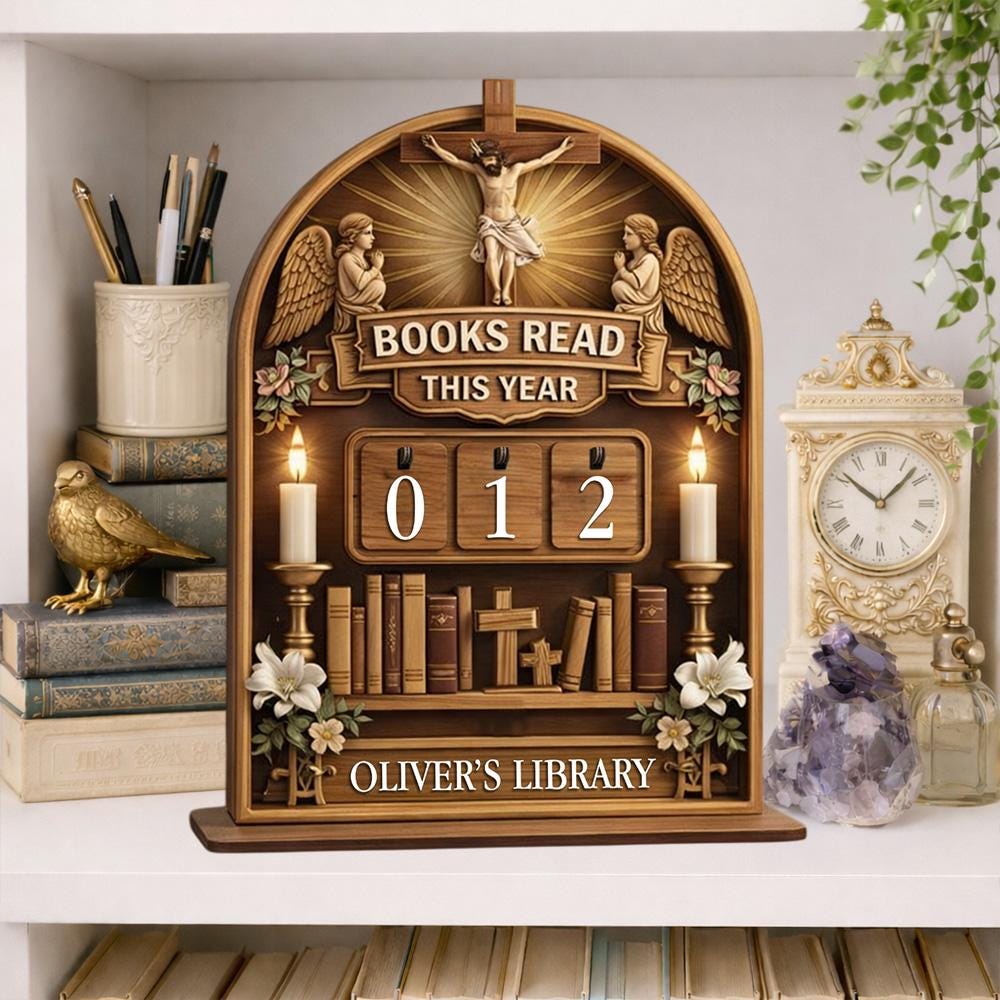 Personalized Christian Book Tracker, Catholic Library Decor, Religious Reader Gift