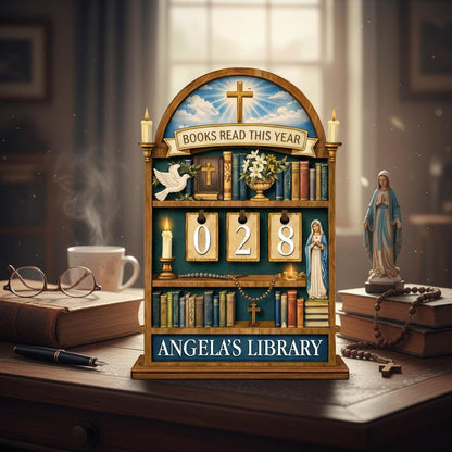 Personalized Catholic Books Read This Year Sign, Christian Library Decor