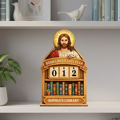 Personalized Christian Books Read This Year Tracker, Catholic Reading Log Decor, Jesus Statue Book Counter, Faith Library Gift for Women