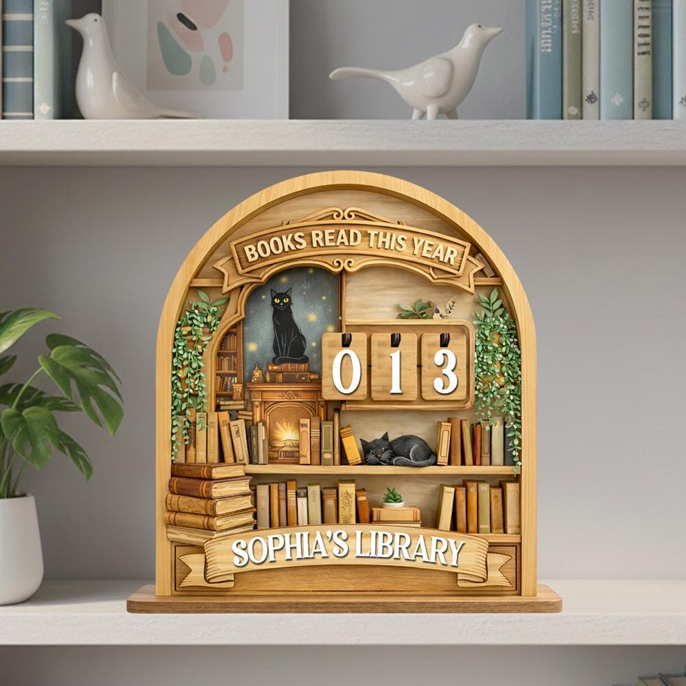 Personalized Cat Book Tracker – Custom Library Reading Log, Book Lover Gift