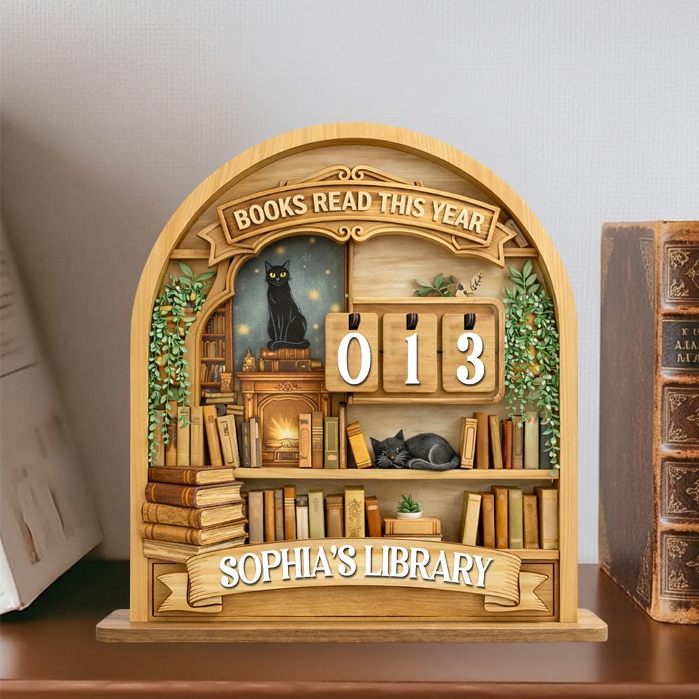 Personalized Cat Book Tracker – Custom Library Reading Log, Book Lover Gift