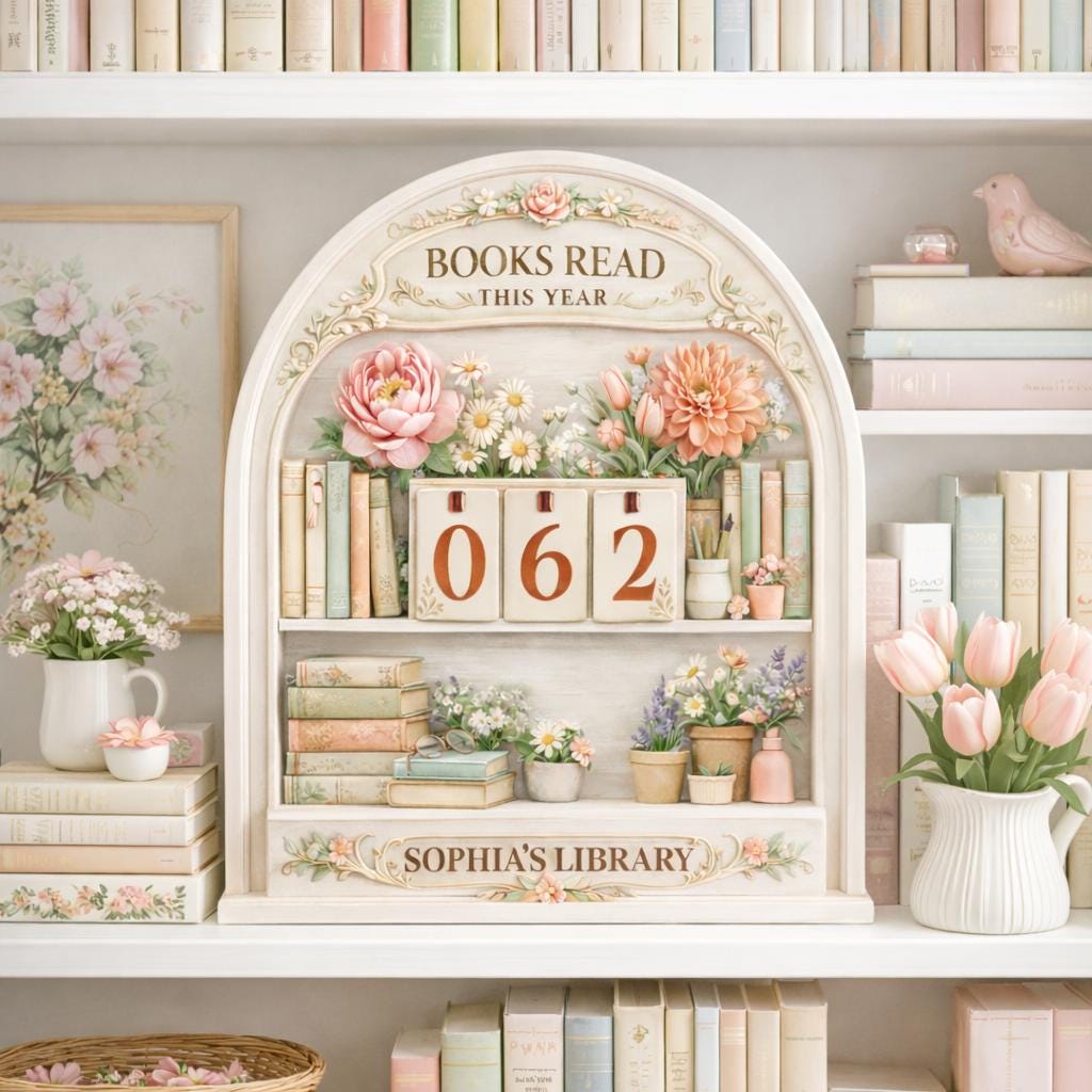 Floral Books Read Tracker, Personalized Wooden Library Sign, Reader Shelf Decor
