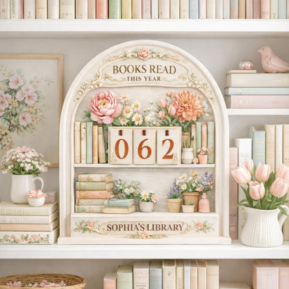 Floral Books Read Tracker, Personalized Wooden Library Sign, Reader Shelf Decor