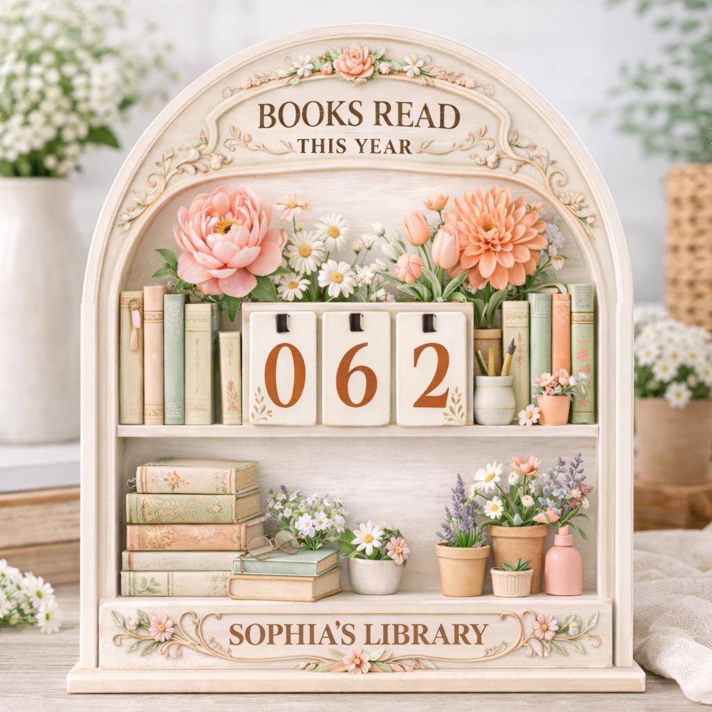 Floral Books Read Tracker, Personalized Wooden Library Sign, Reader Shelf Decor