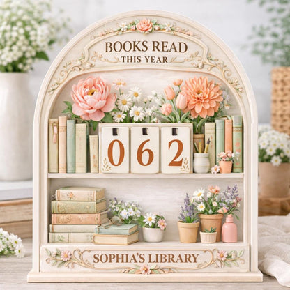 Floral Books Read Tracker, Personalized Wooden Library Sign, Reader Shelf Decor