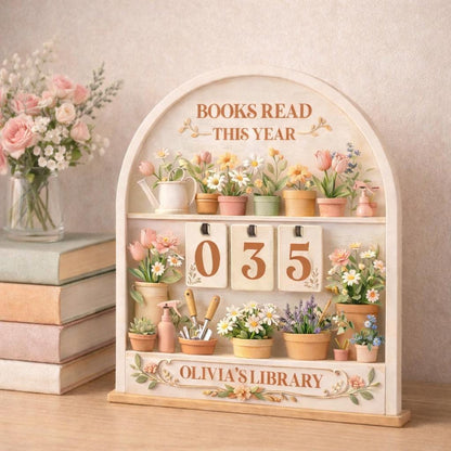 Floral Books Read Tracker, Personalized Library Shelf Decor, Wooden Reader Gift