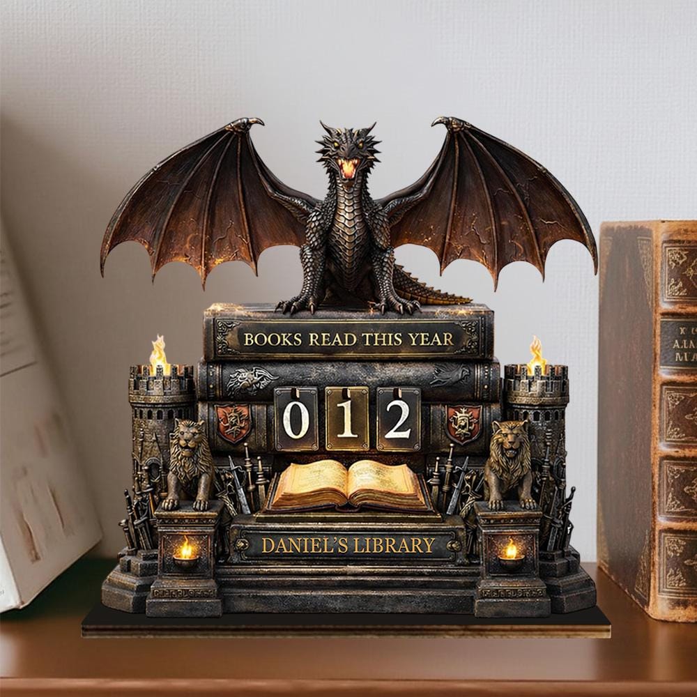 Dragon Book Tracker, Fantasy Books Read This Year, Personalized Reading Tracker, Dragon Library Decor, Gift for Book Lover