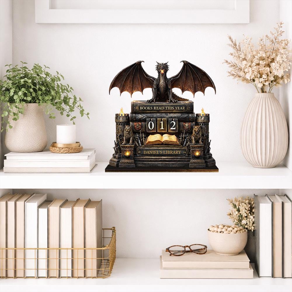 Dragon Book Tracker, Fantasy Books Read This Year, Personalized Reading Tracker, Dragon Library Decor, Gift for Book Lover