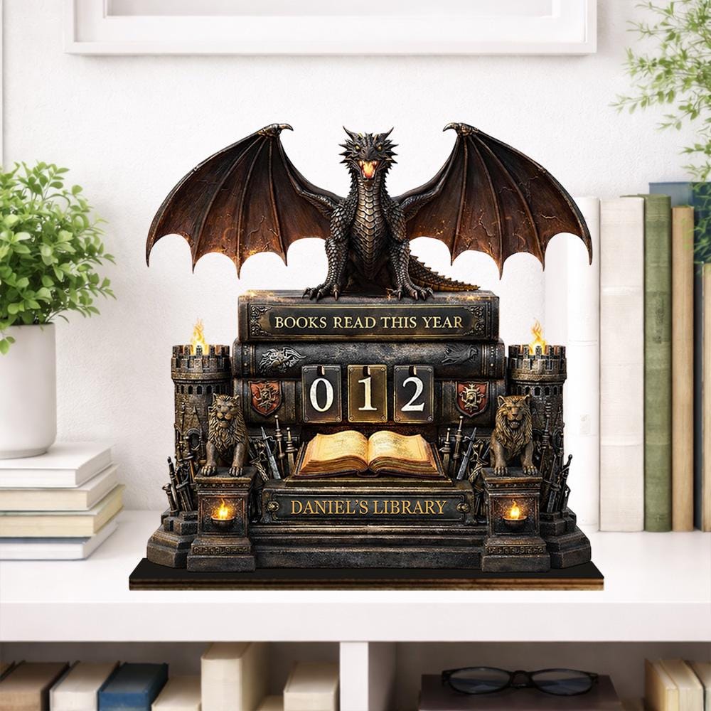 Dragon Book Tracker, Fantasy Books Read This Year, Personalized Reading Tracker, Dragon Library Decor, Gift for Book Lover